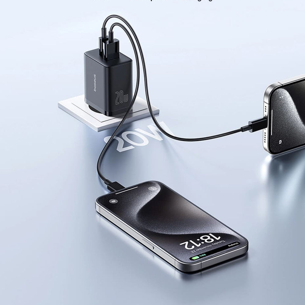 Chargeur réseau Baseus Cube, 20W, 3A, 1 x USB-A - 1 x USB-C, Noir P10111403113113-00 