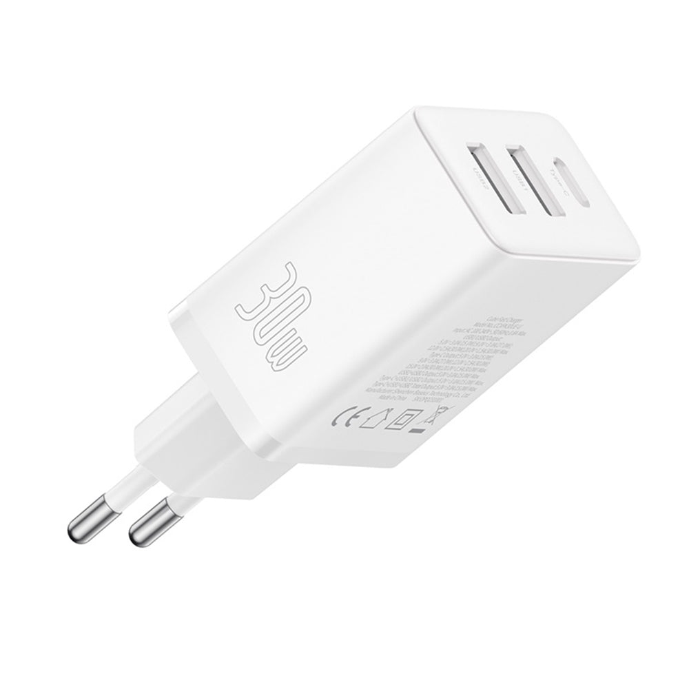 Chargeur Réseau Baseus Cube, 30W, 3A, 2 x USB-A - 1 x USB-C, Blanc P10111402213-00
