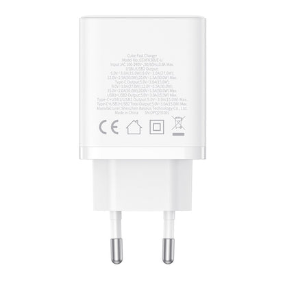 Chargeur Réseau Baseus Cube, 30W, 3A, 2 x USB-A - 1 x USB-C, Blanc P10111402213-00