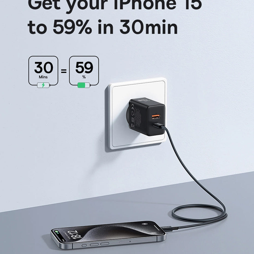 Chargeur réseau Baseus Cube, 20W, 3A, 1 x USB-A - 1 x USB-C, Noir P10111403113113-00 