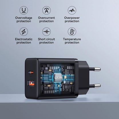 Chargeur réseau Baseus Cube, 20W, 3A, 1 x USB-A - 1 x USB-C, Noir P10111403113113-00 