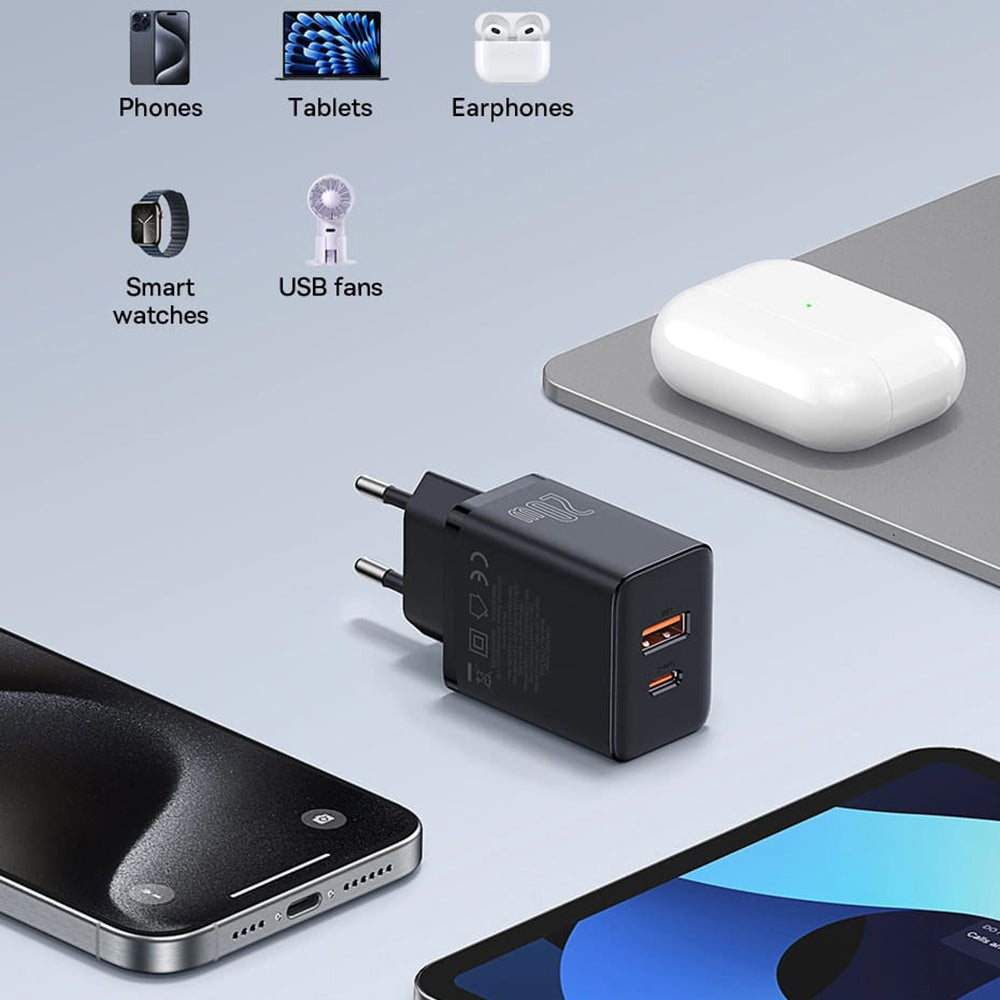 Chargeur réseau Baseus Cube, 20W, 3A, 1 x USB-A - 1 x USB-C, blanc P1011140321313-00 