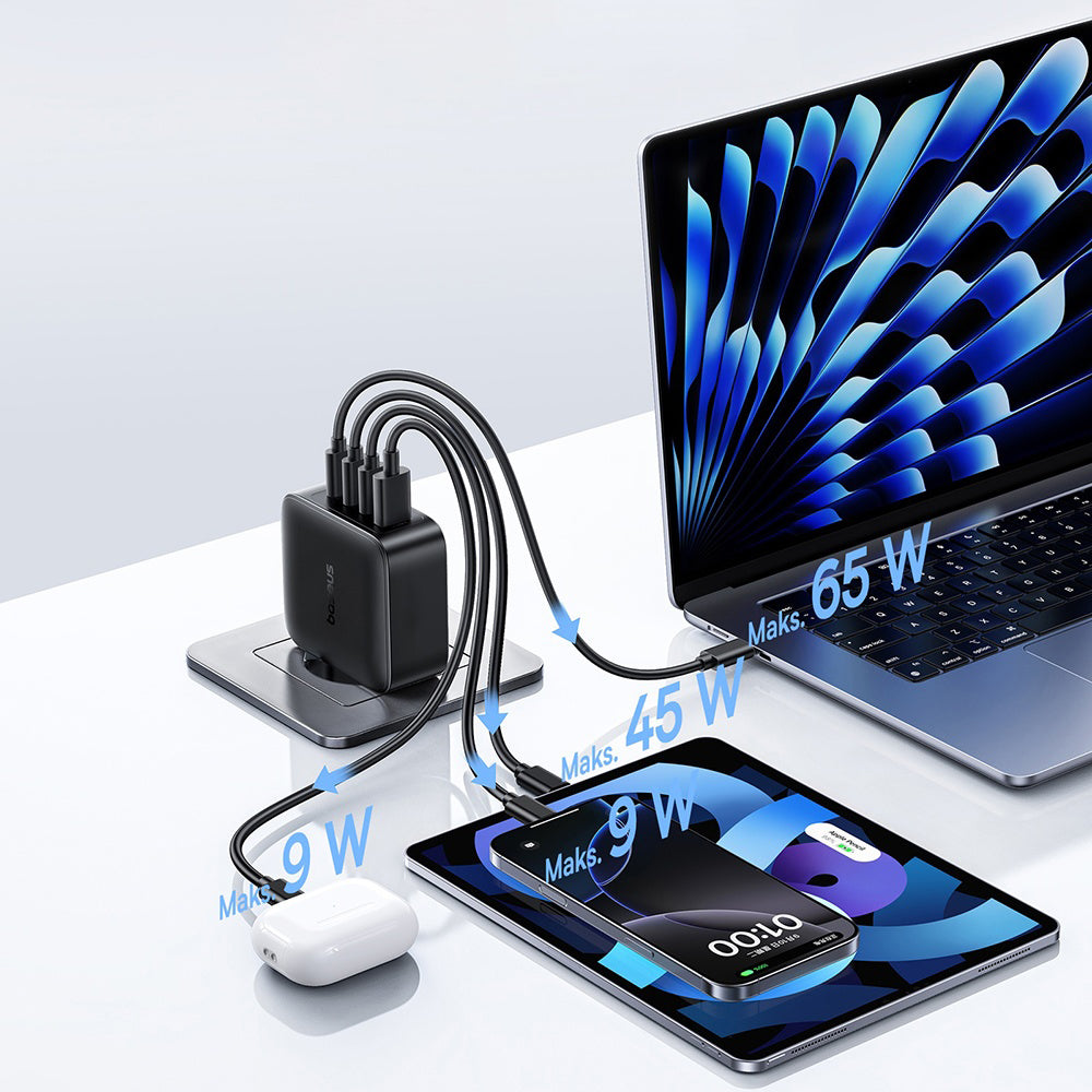 Chargeur Réseau Baseus EnerFill FH11, 140W, 5A, 1 x USB-A - 3 x USB-C, Noir E0121J00