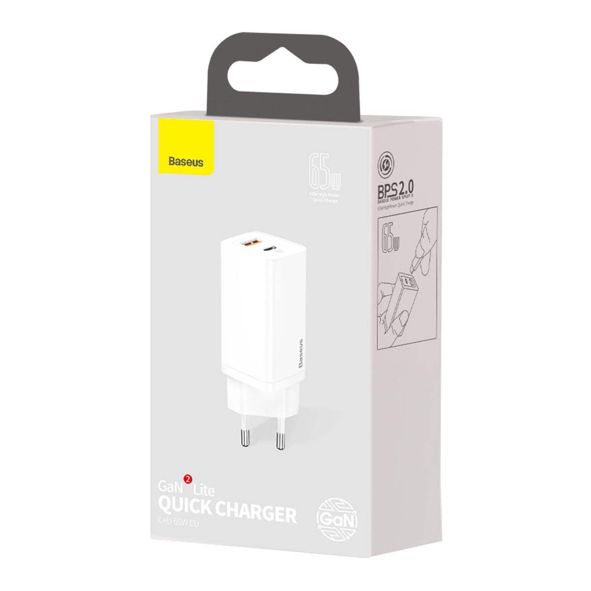 Chargeur réseau Baseus GaN2 Lite, 65W, 3A, 1 x USB-A - 1 x USB-C, blanc CCGAN2L-B02 