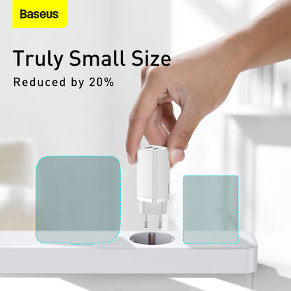 Chargeur réseau Baseus GaN2 Lite, 65W, 3A, 1 x USB-A - 1 x USB-C, blanc CCGAN2L-B02 