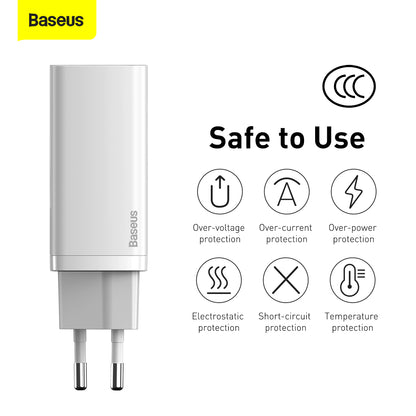 Chargeur réseau Baseus GaN2 Lite, 65W, 3A, 1 x USB-A - 1 x USB-C, blanc CCGAN2L-B02 