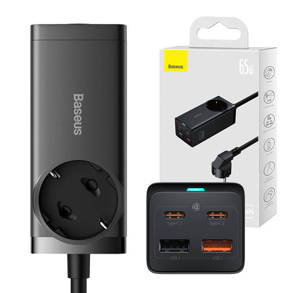 Chargeur réseau Baseus GaN3 Pro PowerStrip, 65W, 3A, 2 x USB-A - 2 x USB-C - 1 x Schuko, Noir PSZM000901 PSZM000901 