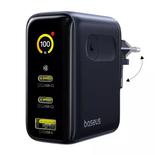Chargeur secteur Baseus PicoGo AE21 Display, 100W, 5A, 1 x USB-A - 2 x USB-C, Noir E0121B00