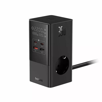 Baseus PowerCombo Network Charger, 35W, 5A, 2 x USB-A - 2 x USB-C - 3 x Schuko, Black, Resealed E00023606113-00