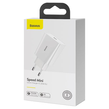 Chargeur réseau Baseus Speed Mini, 20W, 3A, 1 x USB-C, Blanc CCFS-SN02