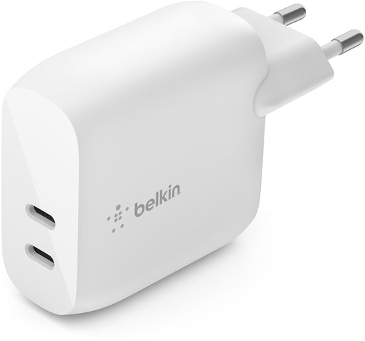 Chargeur secteur Belkin BoostCharge Dual, 40W, 3A, 2 x USB-C, Blanc WCB006vfWH