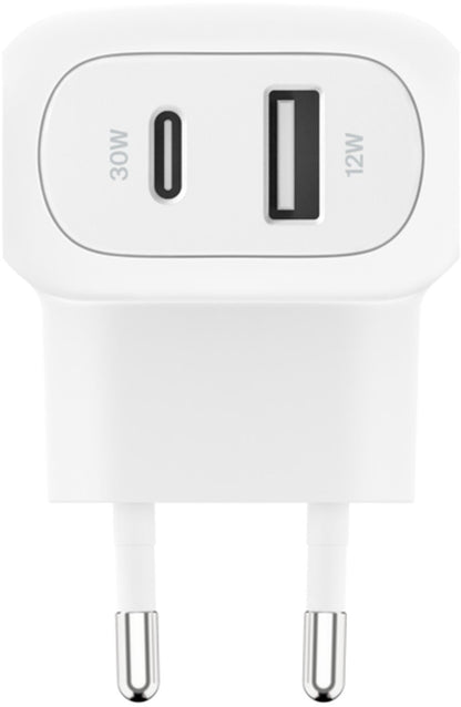 Chargeur secteur Belkin BoostCharge Dual, 42W, 3A, 1 x USB-A - 1 x USB-C, Blanc WCB009vfWH