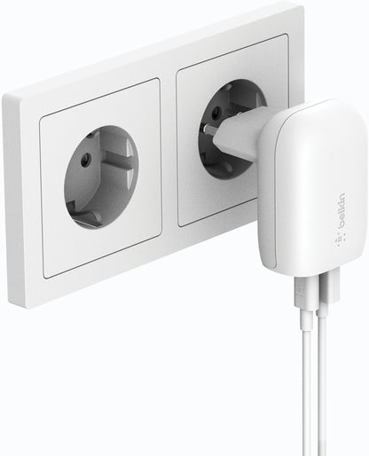 Chargeur secteur Belkin BoostCharge Dual, 37W, 3A, 1 x USB-A - x USB-C, Blanc WCB007vfWH