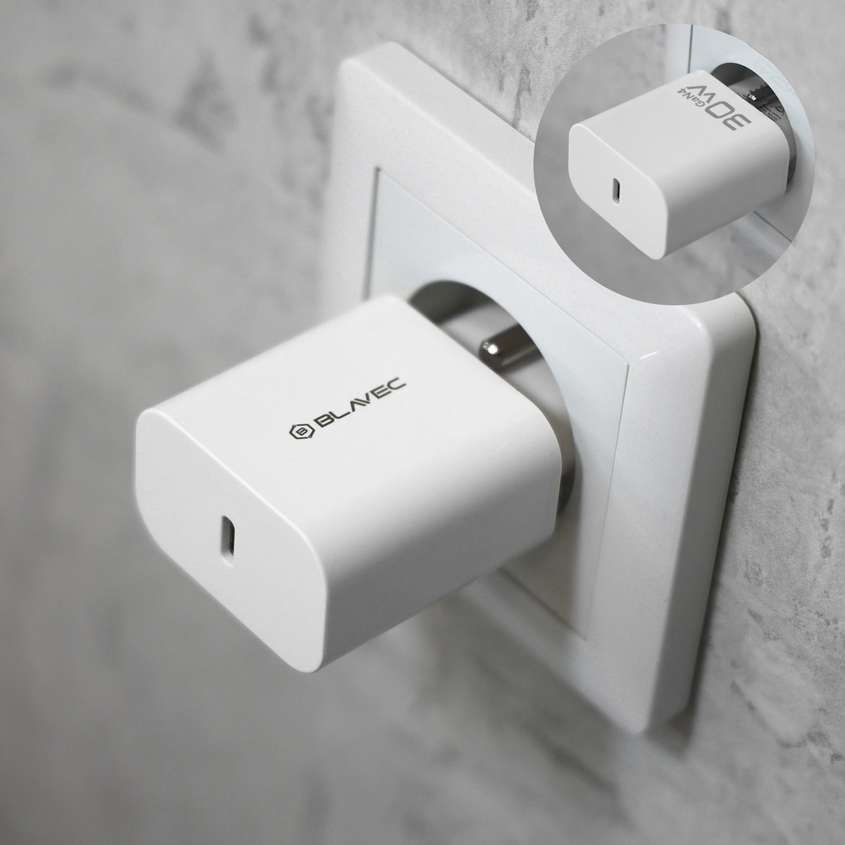 Chargeur secteur Blavec BC-14, 30 W, 3 A, 1 x USB-C, blanc
