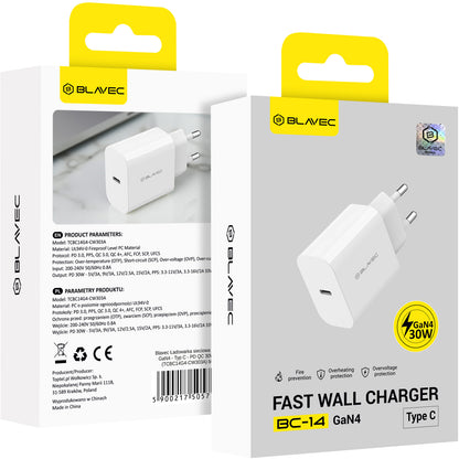 Chargeur secteur Blavec BC-14, 30 W, 3 A, 1 x USB-C, blanc