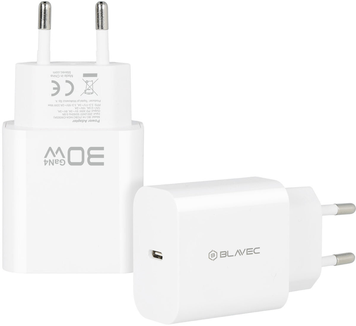 Chargeur secteur Blavec BC-14, 30 W, 3 A, 1 x USB-C, blanc