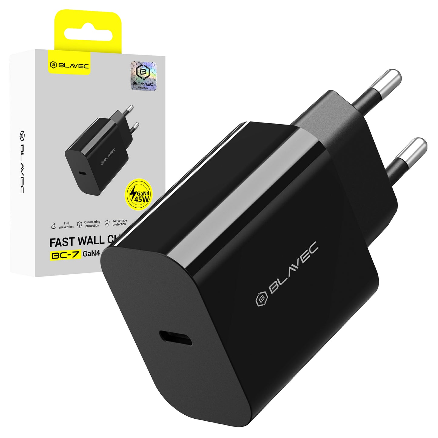 Chargeur Réseau Blavec BC-7, 45W, 3A, 1 x USB-C, Noir