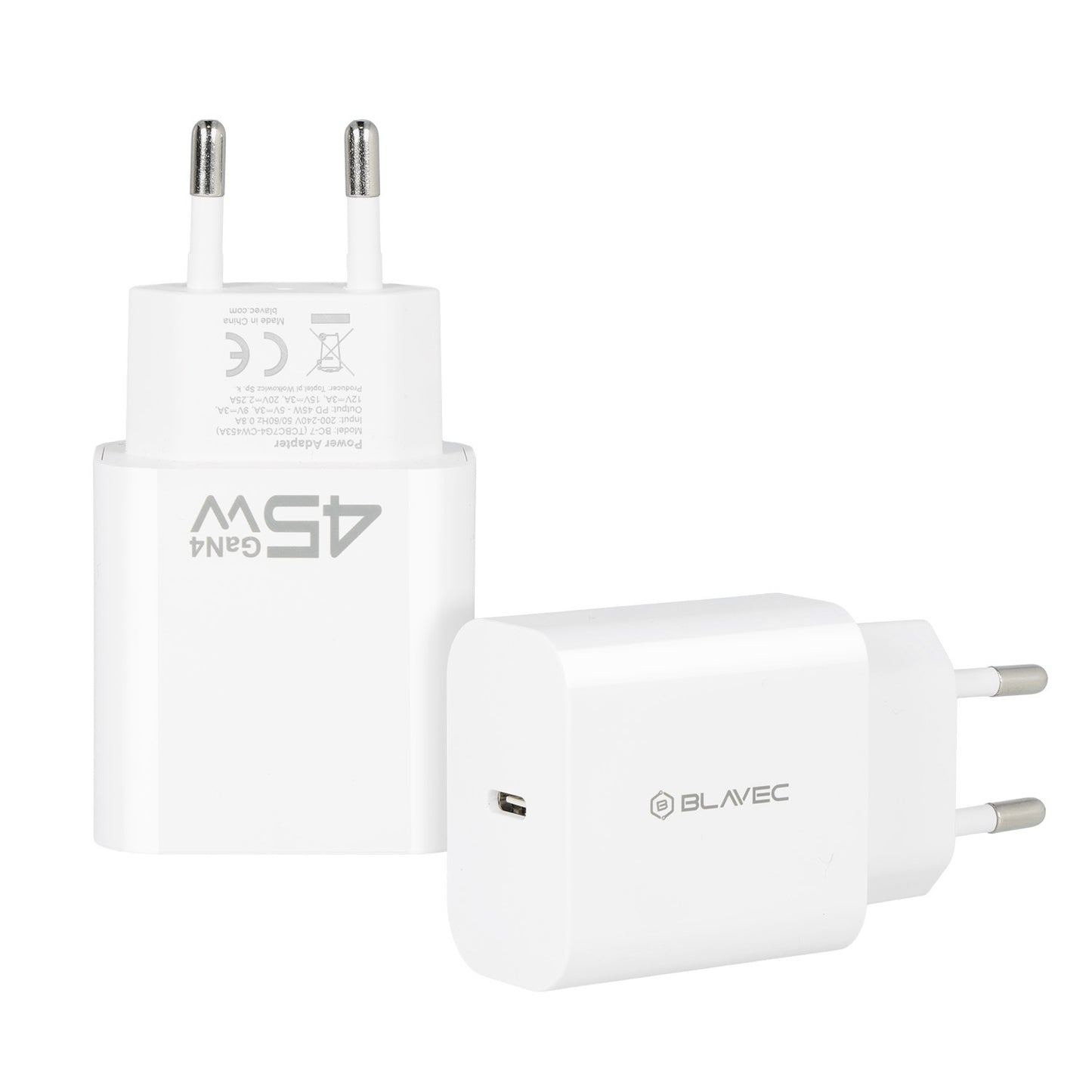 Chargeur Réseau Blavec BC-7, 45W, 3A, 1 x USB-C, Blanc
