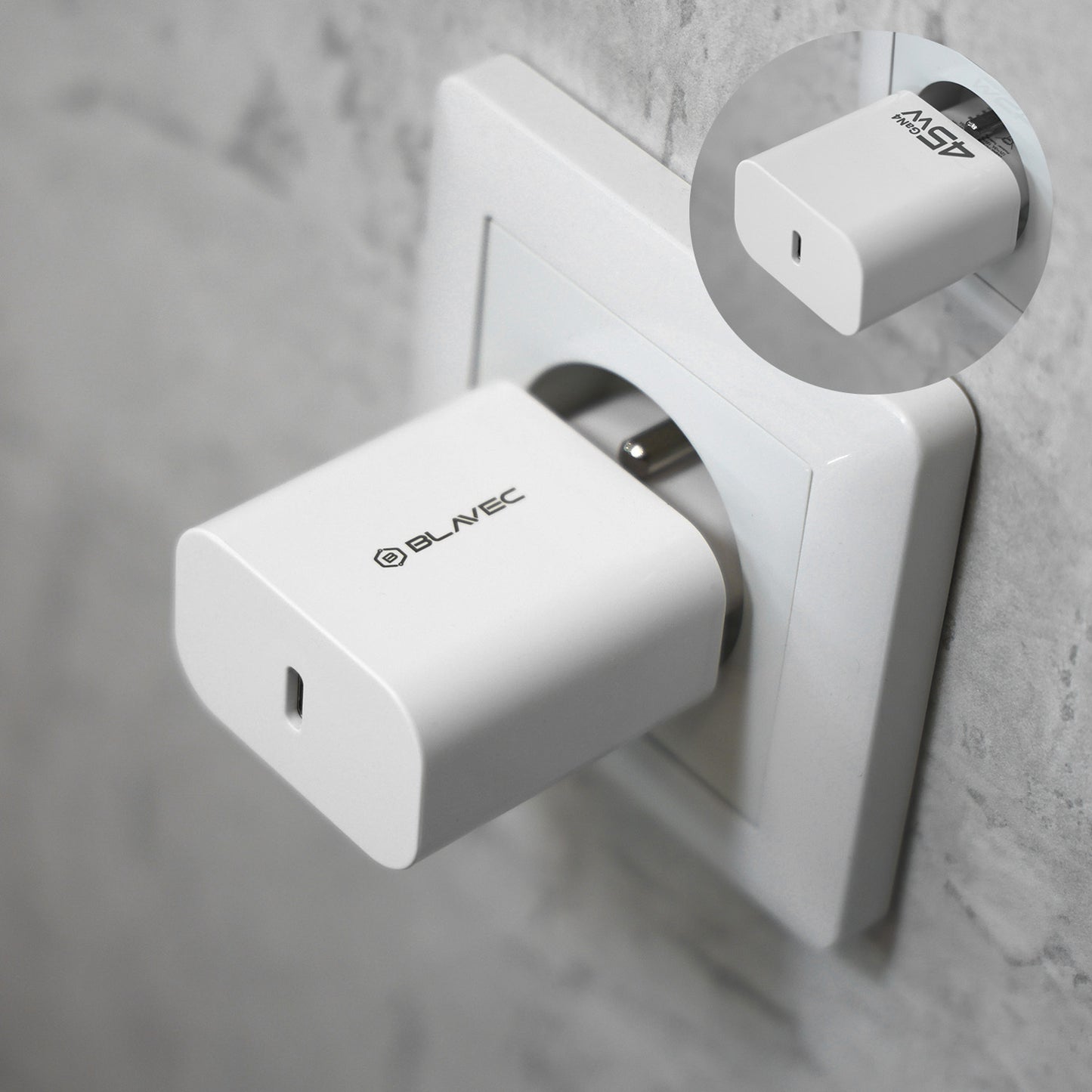 Chargeur Réseau Blavec BC-7, 45W, 3A, 1 x USB-C, Blanc