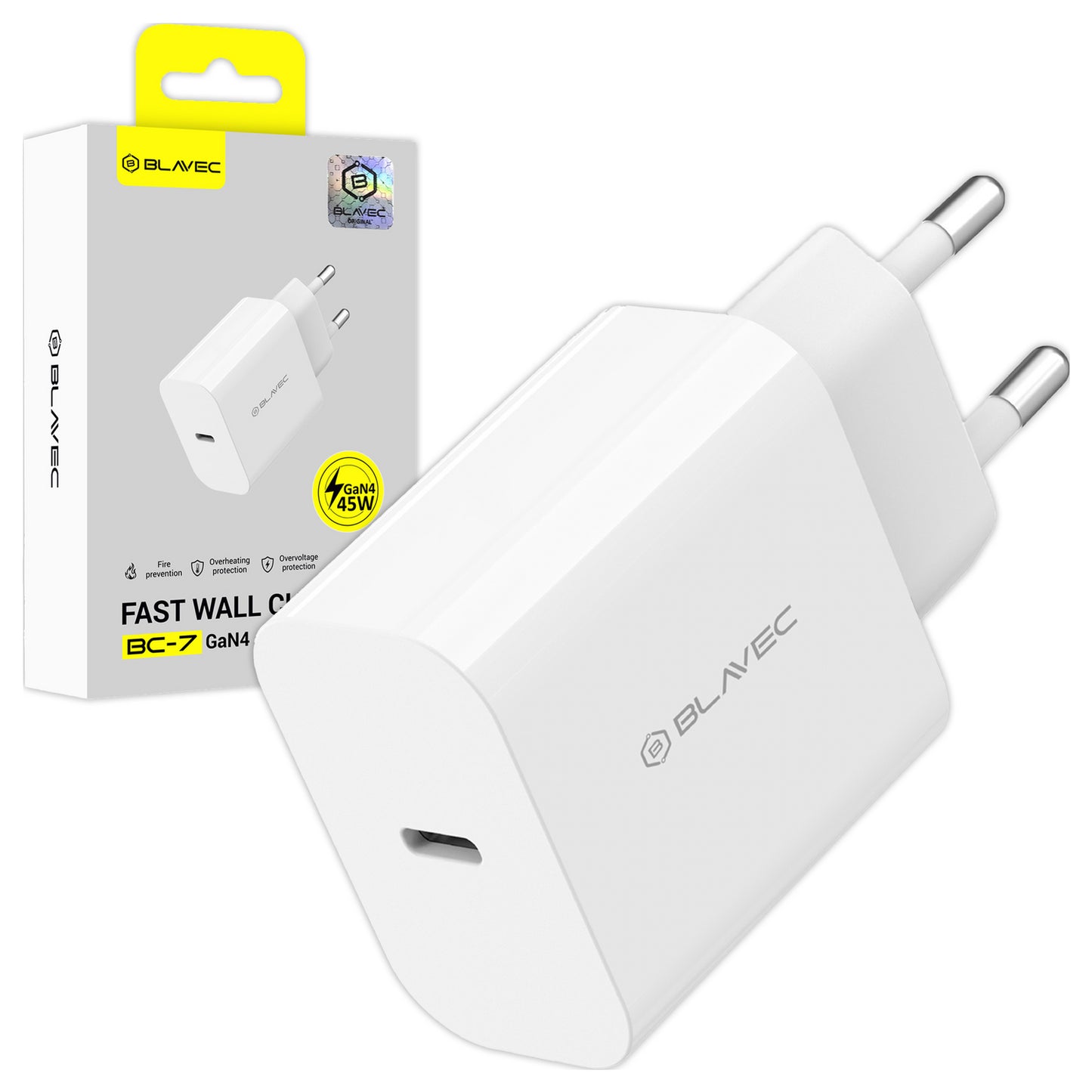 Chargeur Réseau Blavec BC-7, 45W, 3A, 1 x USB-C, Blanc