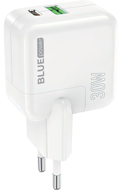 Chargeur réseau BLUE Power BC111A, 30W, 3A, 1 x USB-A - 1 x USB-C, blanc 