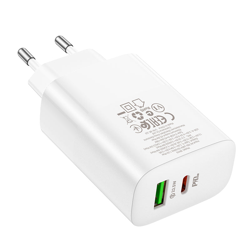 Chargeur réseau Borofone BN10, 65W, 5A, 1 x USB-A - 1 x USB-C, blanc 