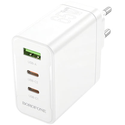 Chargeur réseau Borofone BN12, 65W, 5A, 1 x USB-A - 2 x USB-C, blanc