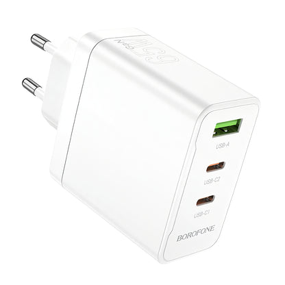 Chargeur réseau Borofone BN12, 65W, 5A, 1 x USB-A - 2 x USB-C, blanc