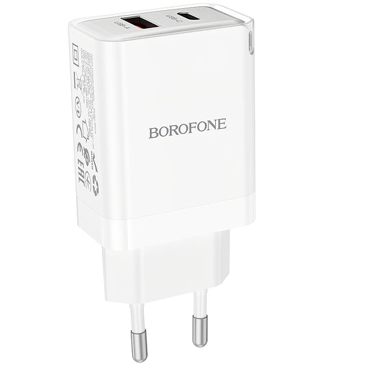 Chargeur réseau Borofone BN16 Tough, 45W, 3A, 1 x USB-A - 1 x USB-C, blanc 