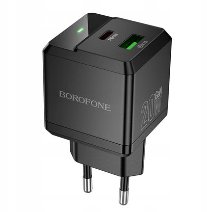 Chargeur Réseau Borofone BN19 Intenso, 20W, 3A, 1 x USB-A - 1 x USB-C, Noir