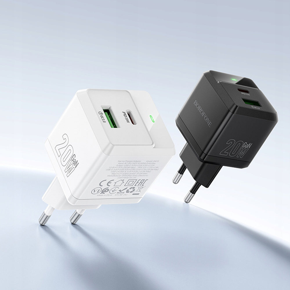 Chargeur Réseau Borofone BN19 Intenso, 20W, 3A, 1 x USB-A - 1 x USB-C, Noir