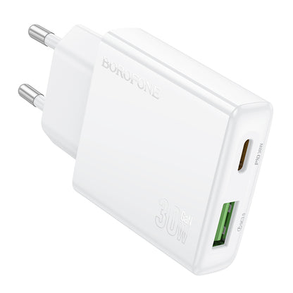 Chargeur réseau Borofone BN25 Wish, 30W, 3A, 1 x USB-A - 1 x USB-C, blanc 