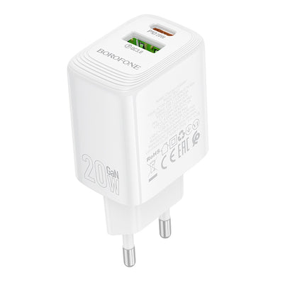 Chargeur Réseau Borofone BN27 Fuente, 20W, 3A, 1 x USB-A - 1 x USB-C, Blanc