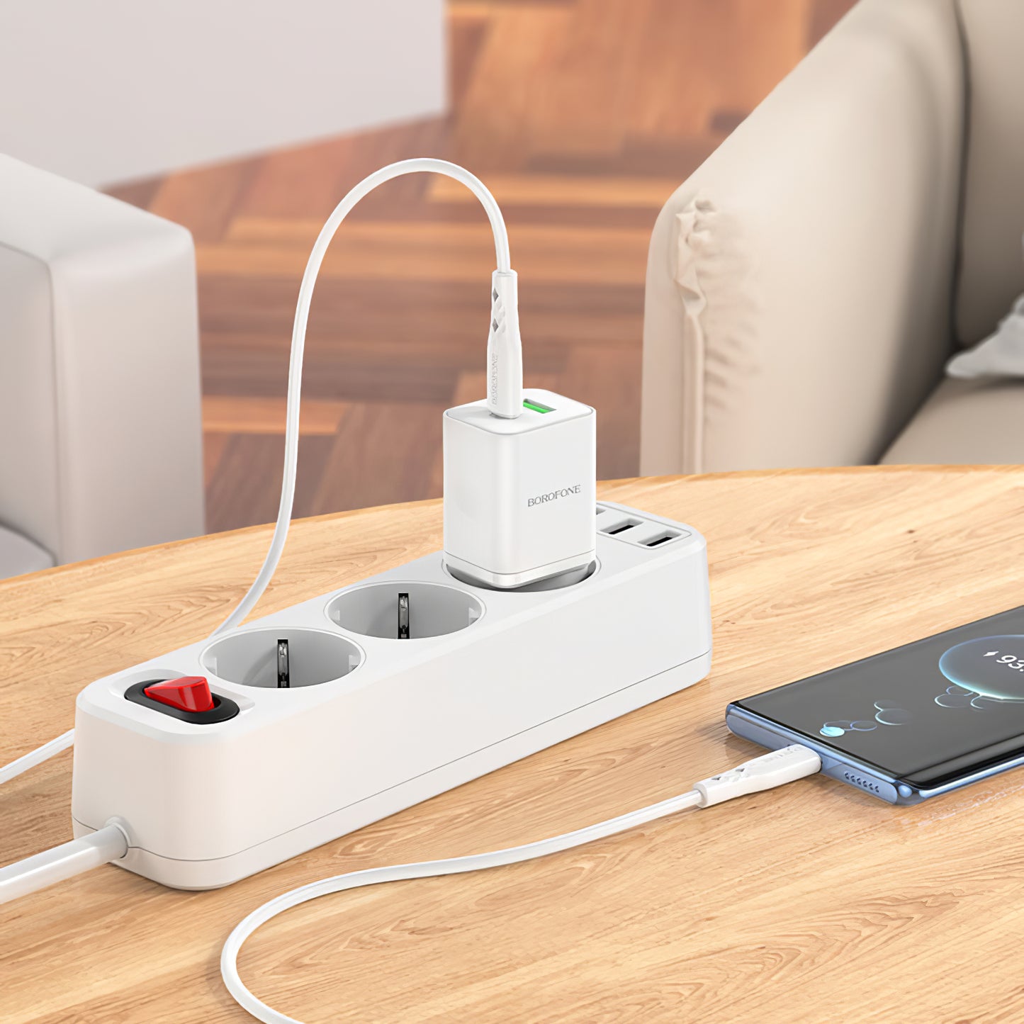 Chargeur réseau Borofone BN7, 20W, 3A, 1 x USB-A - 1 x USB-C, blanc 