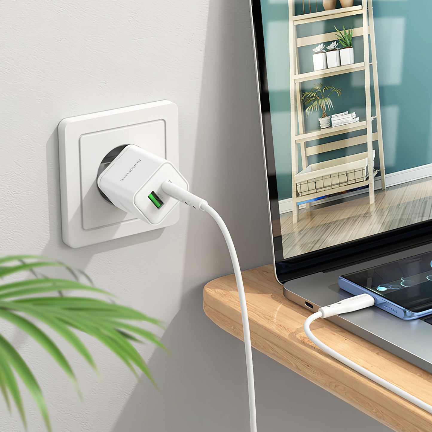 Chargeur réseau Borofone BN7, 20W, 3A, 1 x USB-A - 1 x USB-C, blanc 