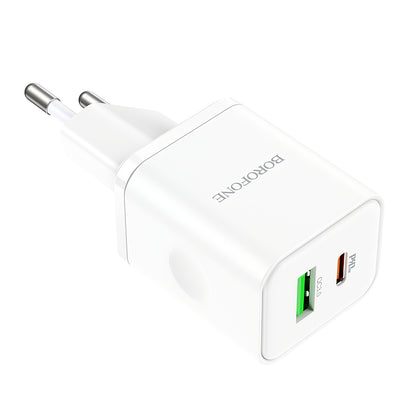 Chargeur réseau Borofone BN7, 20W, 3A, 1 x USB-A - 1 x USB-C, blanc 