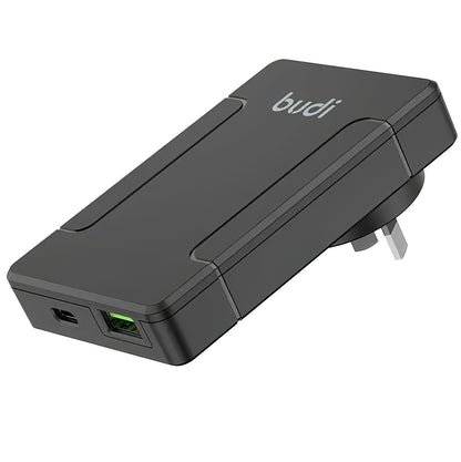 Chargeur réseau Budi, 65W, 3A, 1 x USB-A - 1 x USB-C, noir