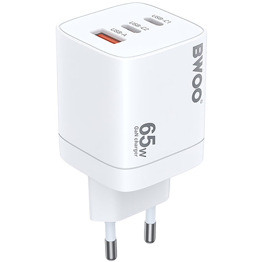 Chargeur réseau BWOO CDA147, 65W, 4.5A, 1 x USB-A - 2 x USB-C, Blanc 