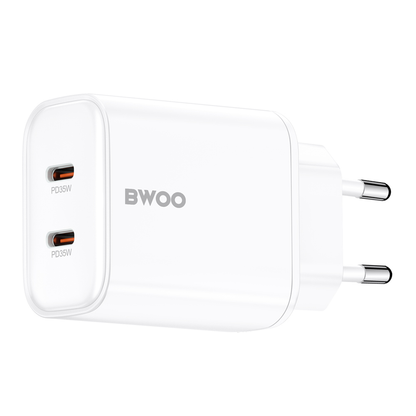 Chargeur secteur BWOO CDA206, 35W, 3A, 2 x USB-C, Blanc