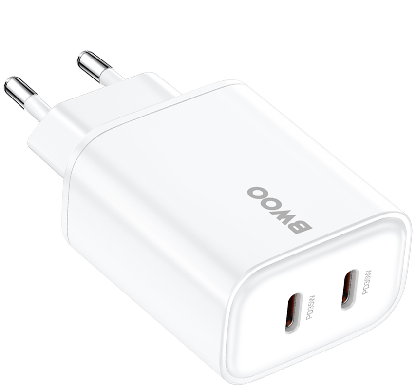 Chargeur secteur BWOO CDA206, 35W, 3A, 2 x USB-C, Blanc