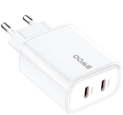 Chargeur secteur BWOO CDA206, 35W, 3A, 2 x USB-C, Blanc