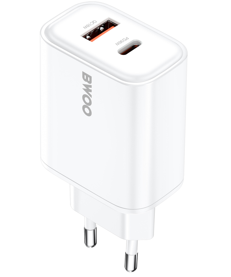 Chargeur Réseau BWOO CDA207, 36W, 3A, 1 x USB-A - 1 x USB-C, Blanc
