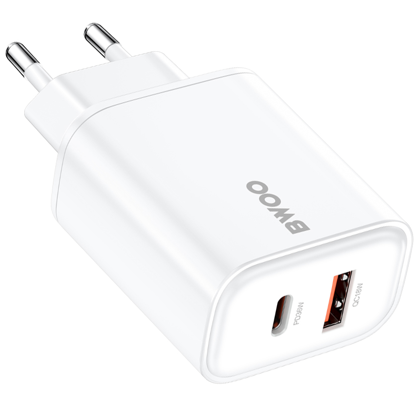 Chargeur Réseau BWOO CDA207, 36W, 3A, 1 x USB-A - 1 x USB-C, Blanc