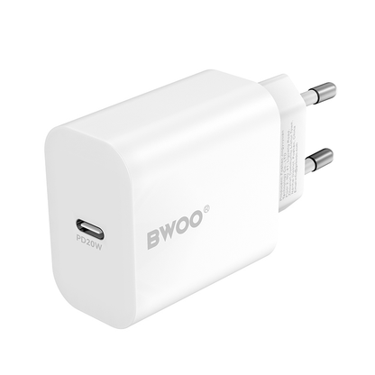 Chargeur Réseau BWOO CDA233, 20W, 3A, 1 x USB-C, Blanc