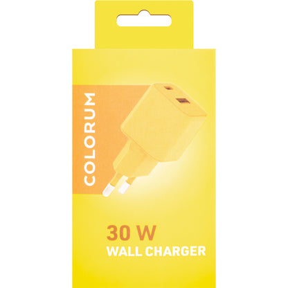 Chargeur réseau Colourum CLS30-AC-05, 30W, 3A, 1 x USB-A - 1 x USB-C, Jaune 