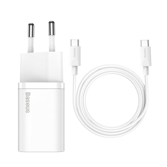 Baseus Super Si Chargeur réseau USB-C avec câble USB-C, 25W, 3A, 1 x USB-C, blanc TZCCCSUP-L02 