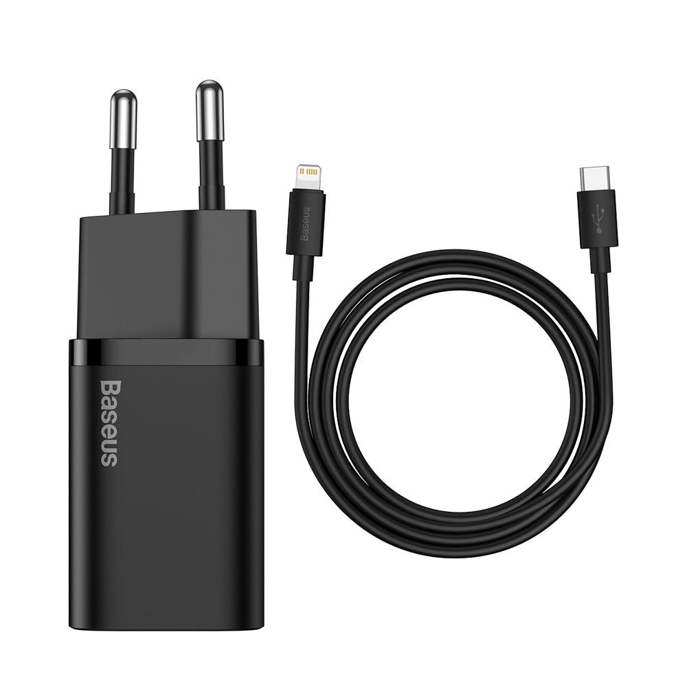 Baseus Chargeur réseau Super Si avec câble Lightning, 20W, 3A, 1 x USB-C, noir TZCCCSUP-B01