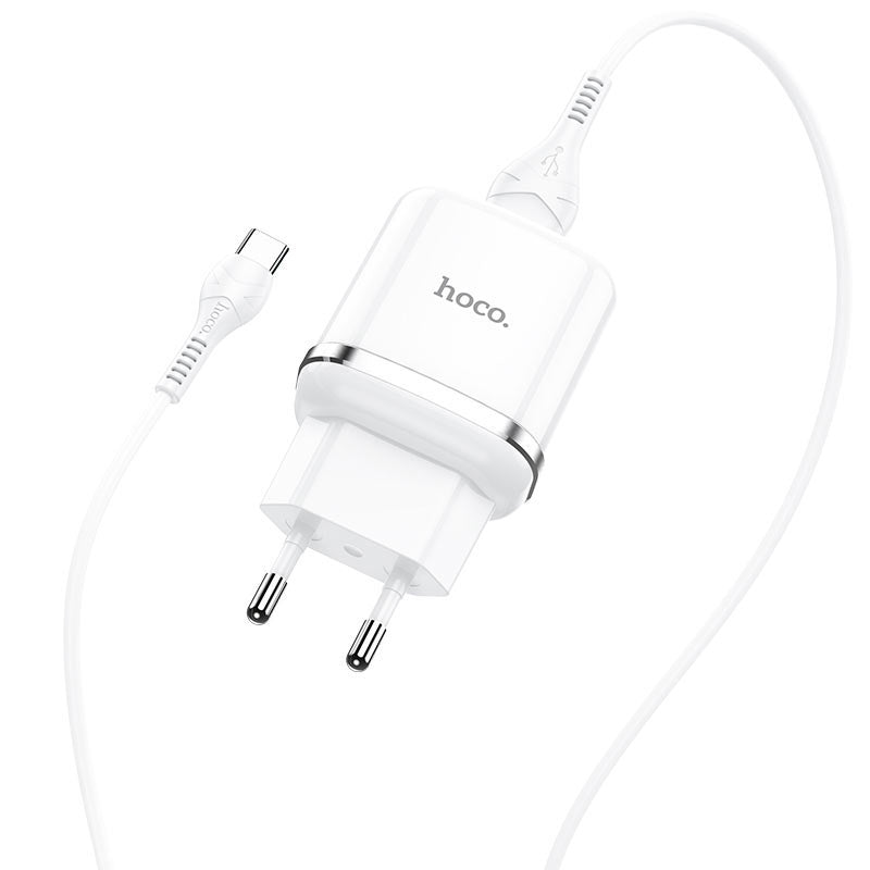 Chargeur réseau avec câble USB-C HOCO N3, 18W, 3A, 1 x USB-A, blanc