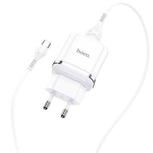 Chargeur réseau avec câble USB-C HOCO N3, 18W, 3A, 1 x USB-A, blanc