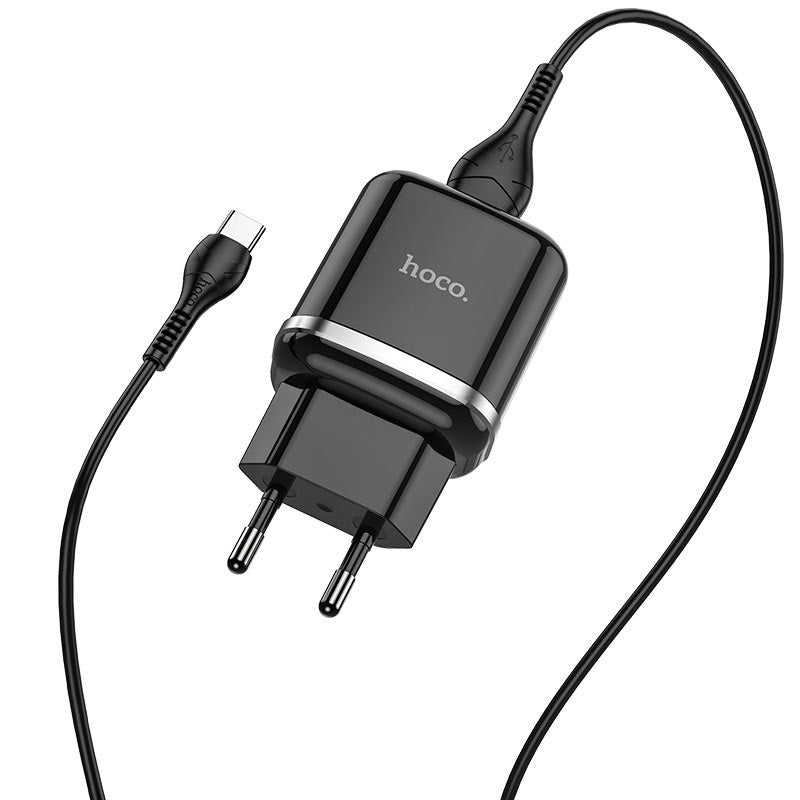 Chargeur réseau avec câble USB-C HOCO N3, 18W, 3A, 1 x USB-A, noir